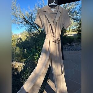 Monteau Beige Belted Jumpsuit